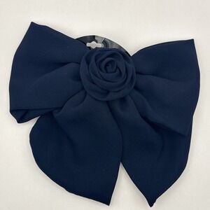 Vintage‎ Hair Bow Clip Navy Blue Rosette Bow Cottagecore Dreamy Romantic NOS